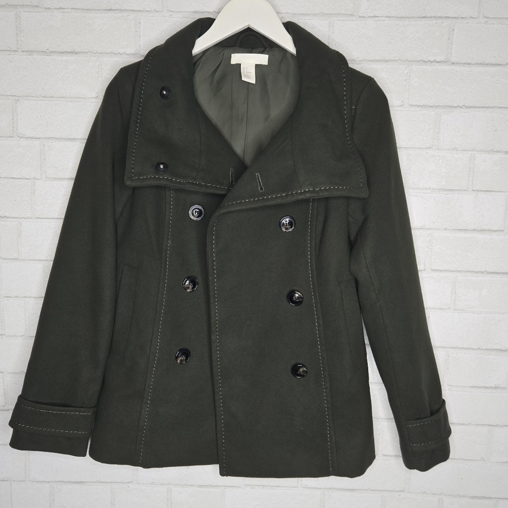 H & M Dark Green Microfiber Suede Peacoat